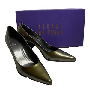 🆕 Stuart Weitzman Clara Ash Quasar Grey Patent Pump Heel 6.5 NIB